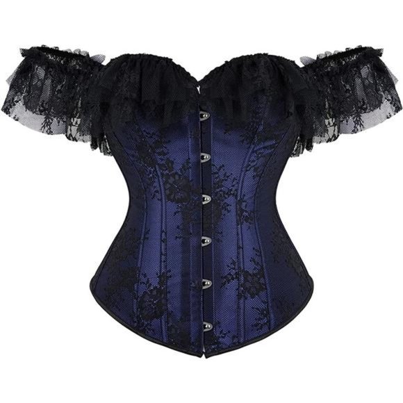 Intimates & Sleepwear Corset Top With Lace Sleeves Navy Blue Poshmark